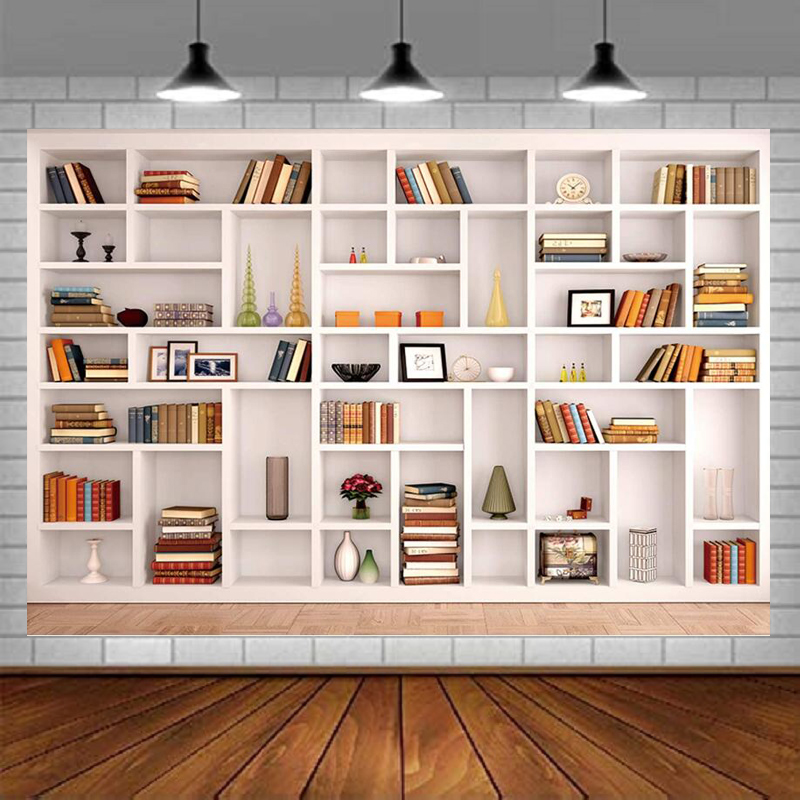 White Bookshelf Photography Ba - Home Office Zoom Background Free recension och pris