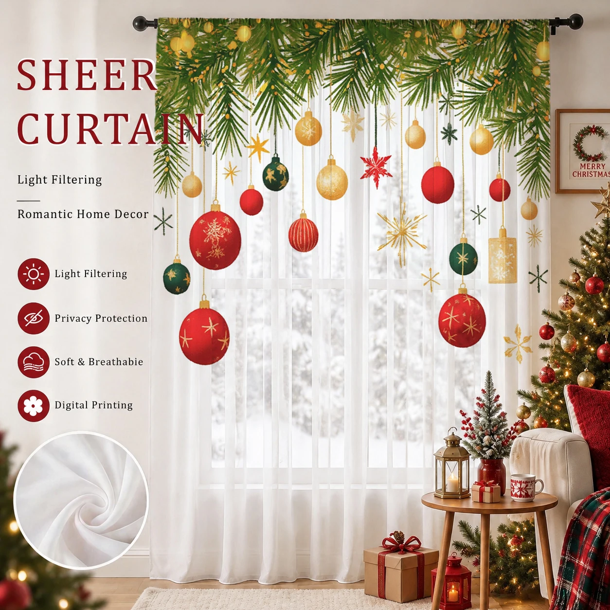 Christmas Gradient Sheer Curta - Home Office Youtube recension och pris